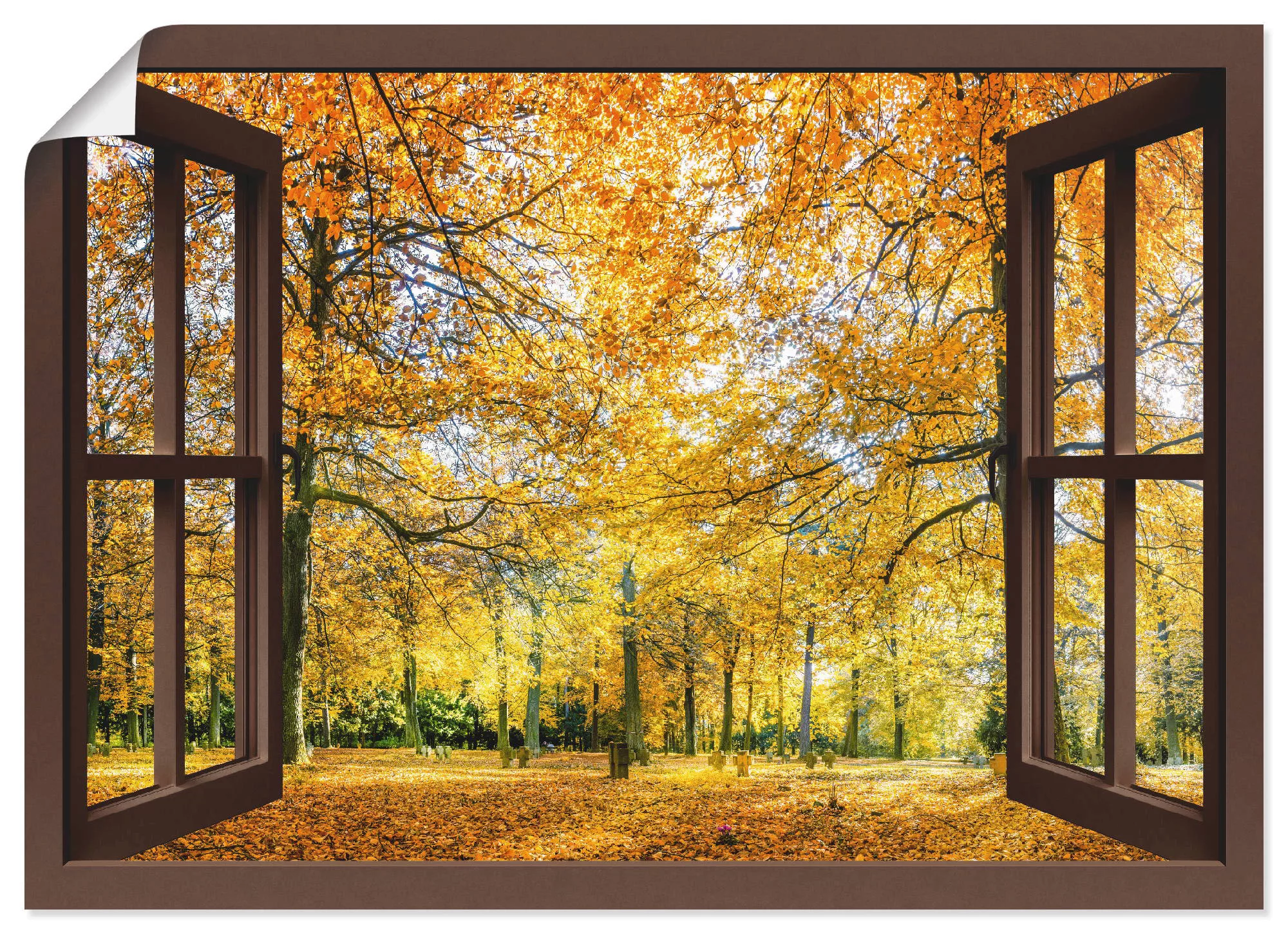 Artland Wandbild "Fensterblick - Herbstwald Panorama", Fensterblick, (1 St. günstig online kaufen