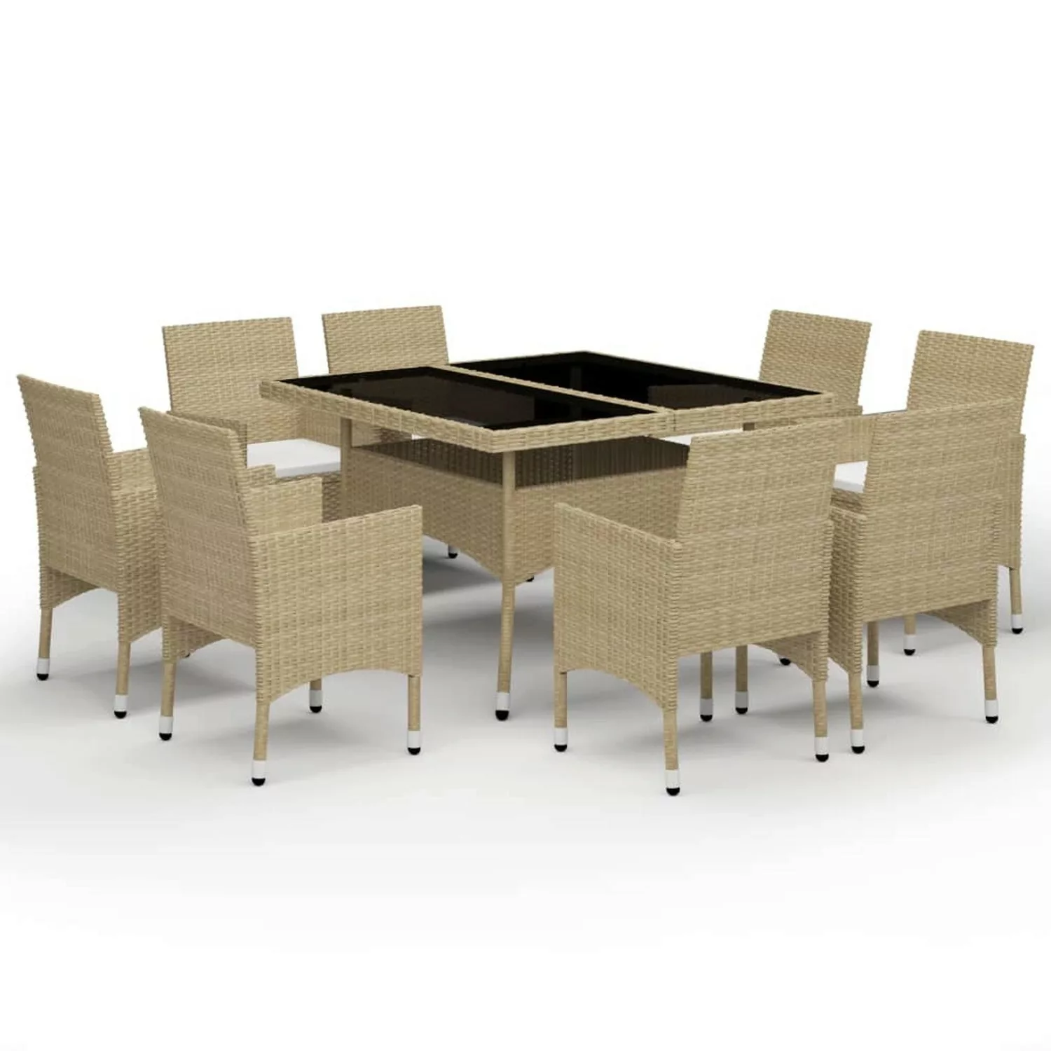 9-tlg. Garten-essgruppe Poly Rattan Und Glas Beige günstig online kaufen