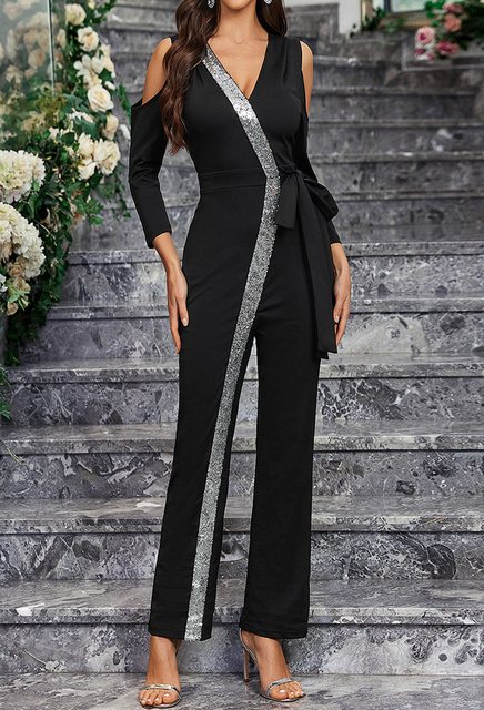 CHENIN 7/8-Overall Long Sleeve Solid Colour Casual Black Jumpsuit Black jum günstig online kaufen