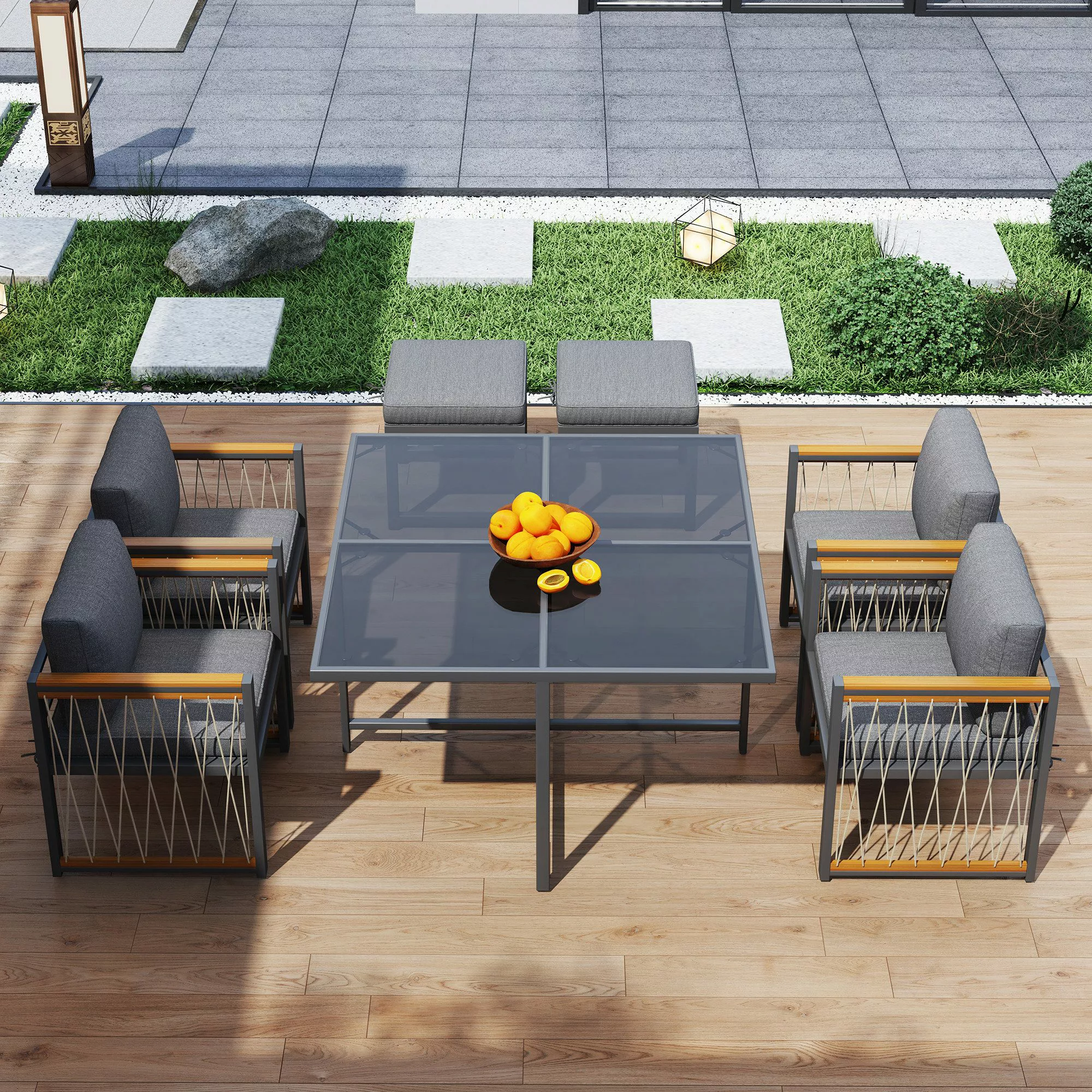 Ulife Gartenlounge-Set 7-teiliges Esstisch- und Stuhlset günstig online kaufen