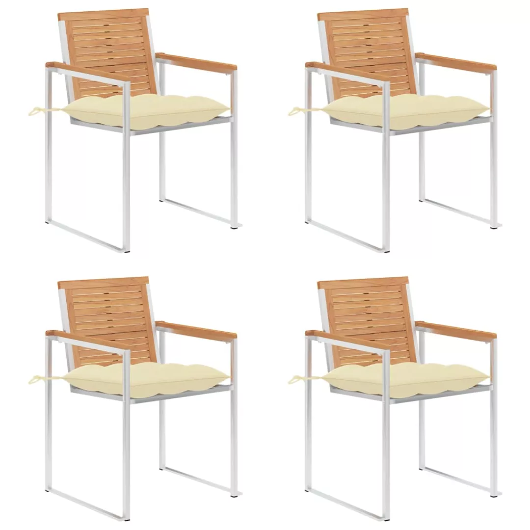 Gartenstühle 4 Stk. Mit Kissen Massivholz Teak günstig online kaufen