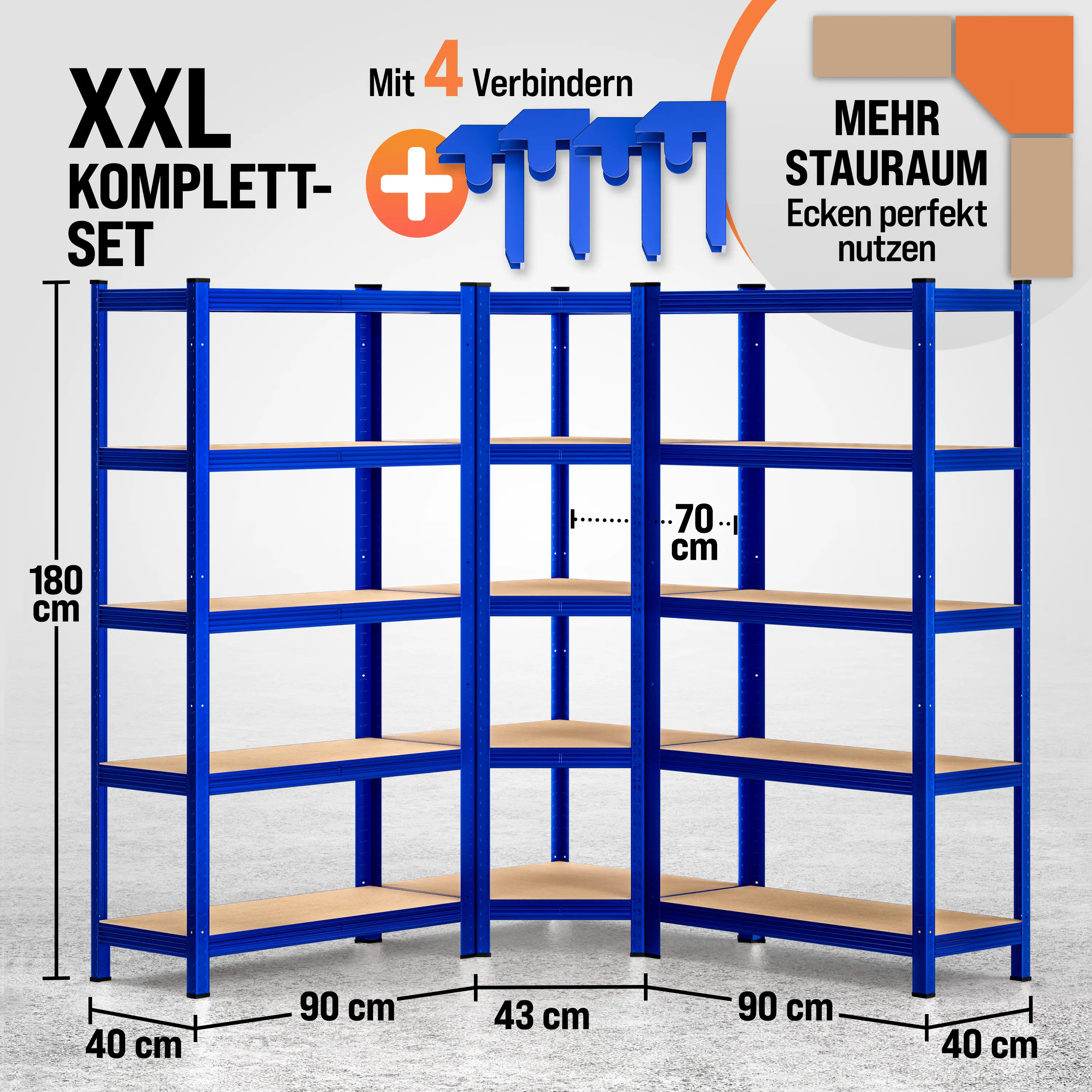 Schwerlast- und Eckregal 3er-Set Blau je 875kg günstig online kaufen