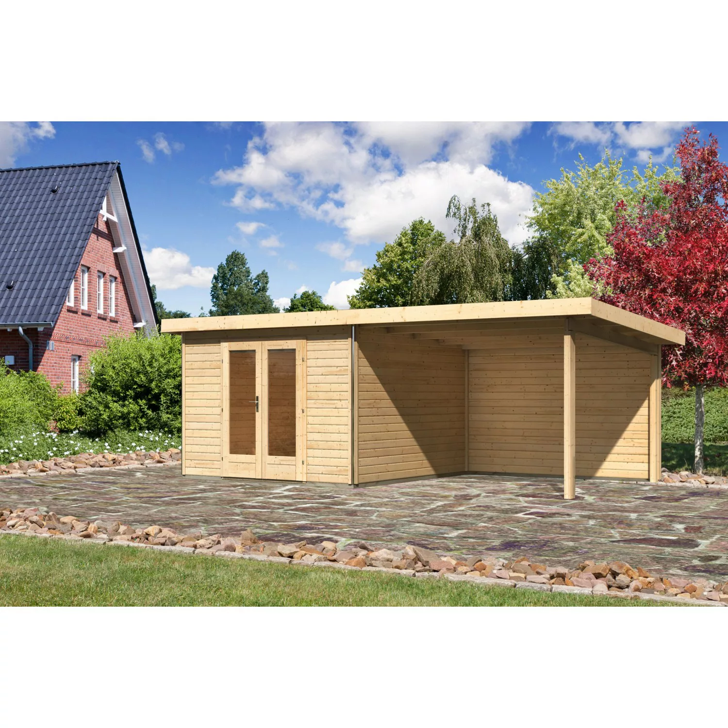 Karibu Holz-Gartenhaus Norrköping Naturbelassen Pultdach 305 cm x 305 cm günstig online kaufen