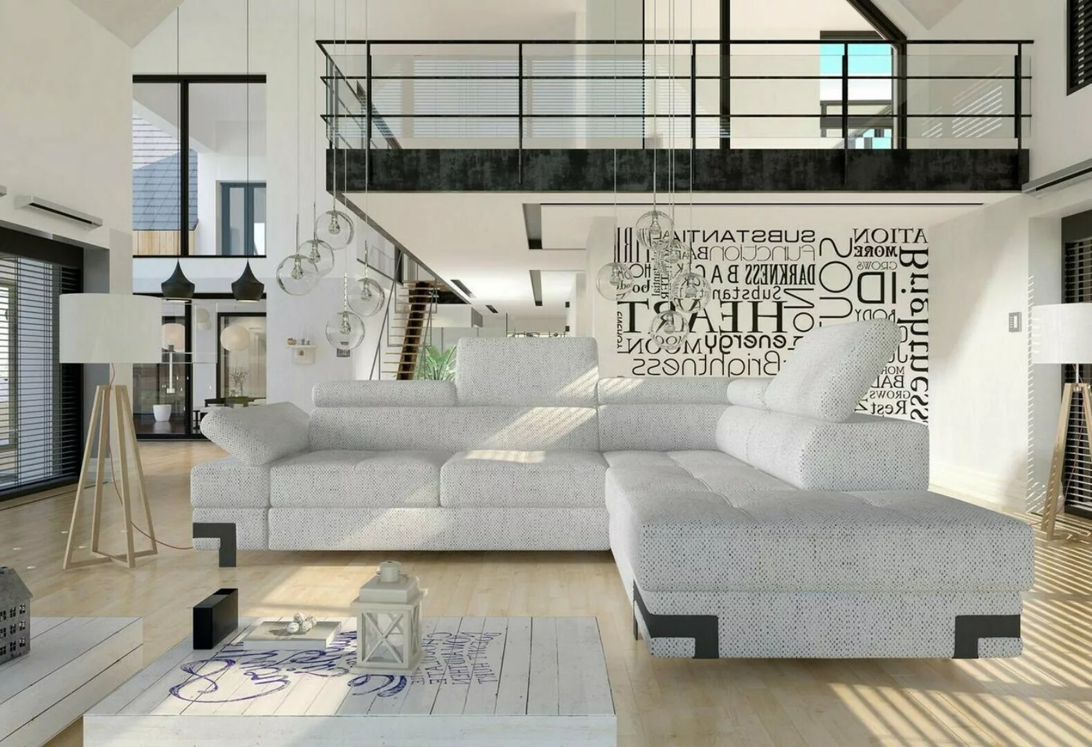 JVmoebel Ecksofa, Ecksofa Grau Stoff L Form Sofa Couch Design Couch Polster günstig online kaufen