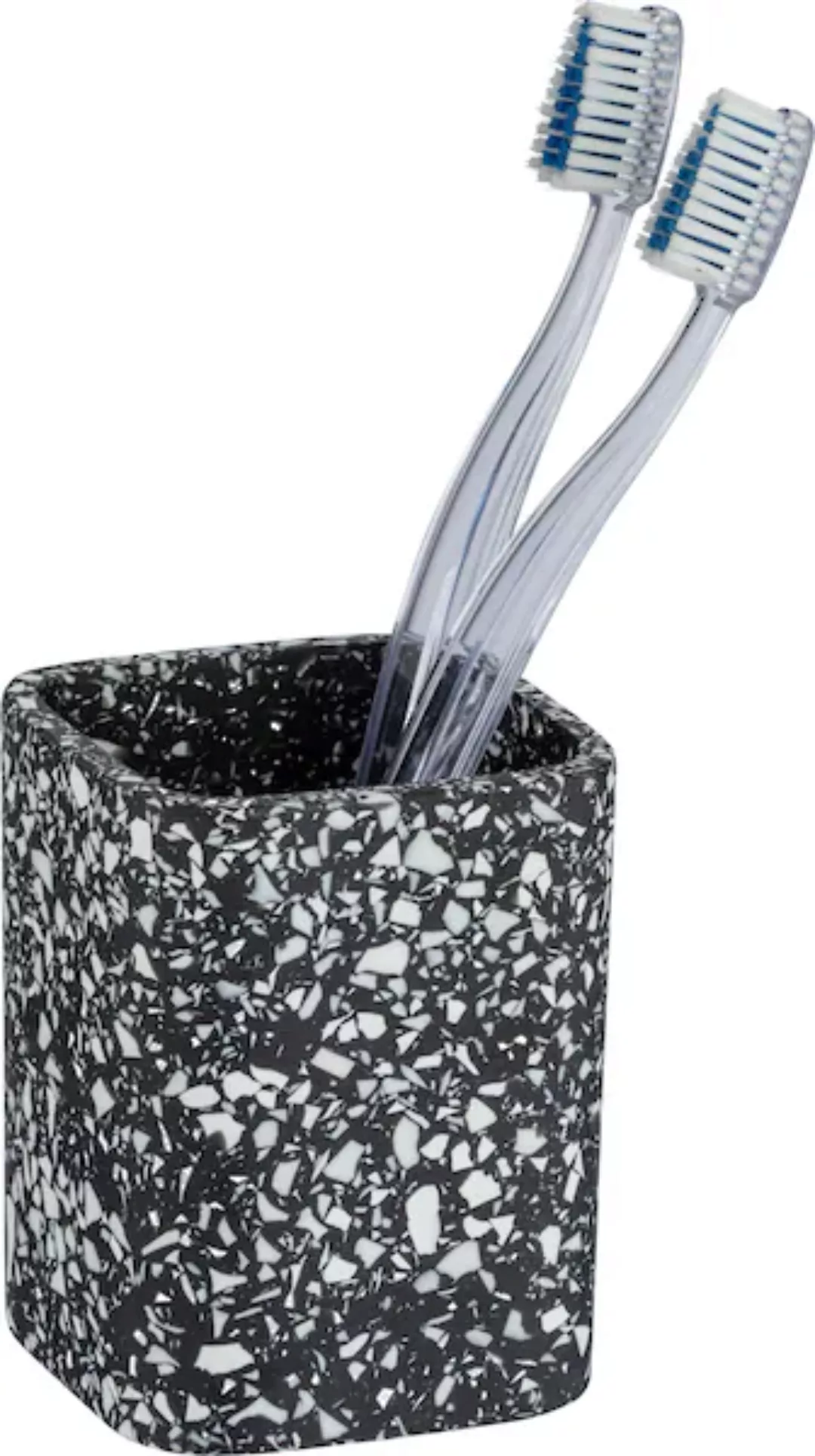 WENKO Zahnputzbecher »Terrazzo«, schwarz, aus Polyresin gefertigt günstig online kaufen