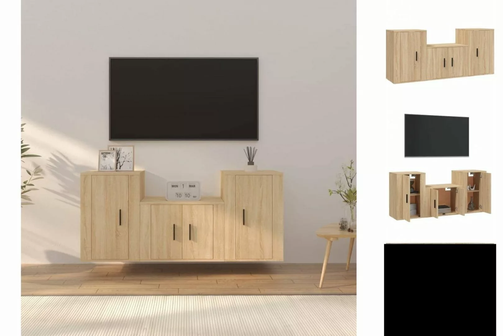 vidaXL TV-Schrank 3-tlg TV-Schrank-Set Sonoma-Eiche Spanplatte TV-Lowboard günstig online kaufen