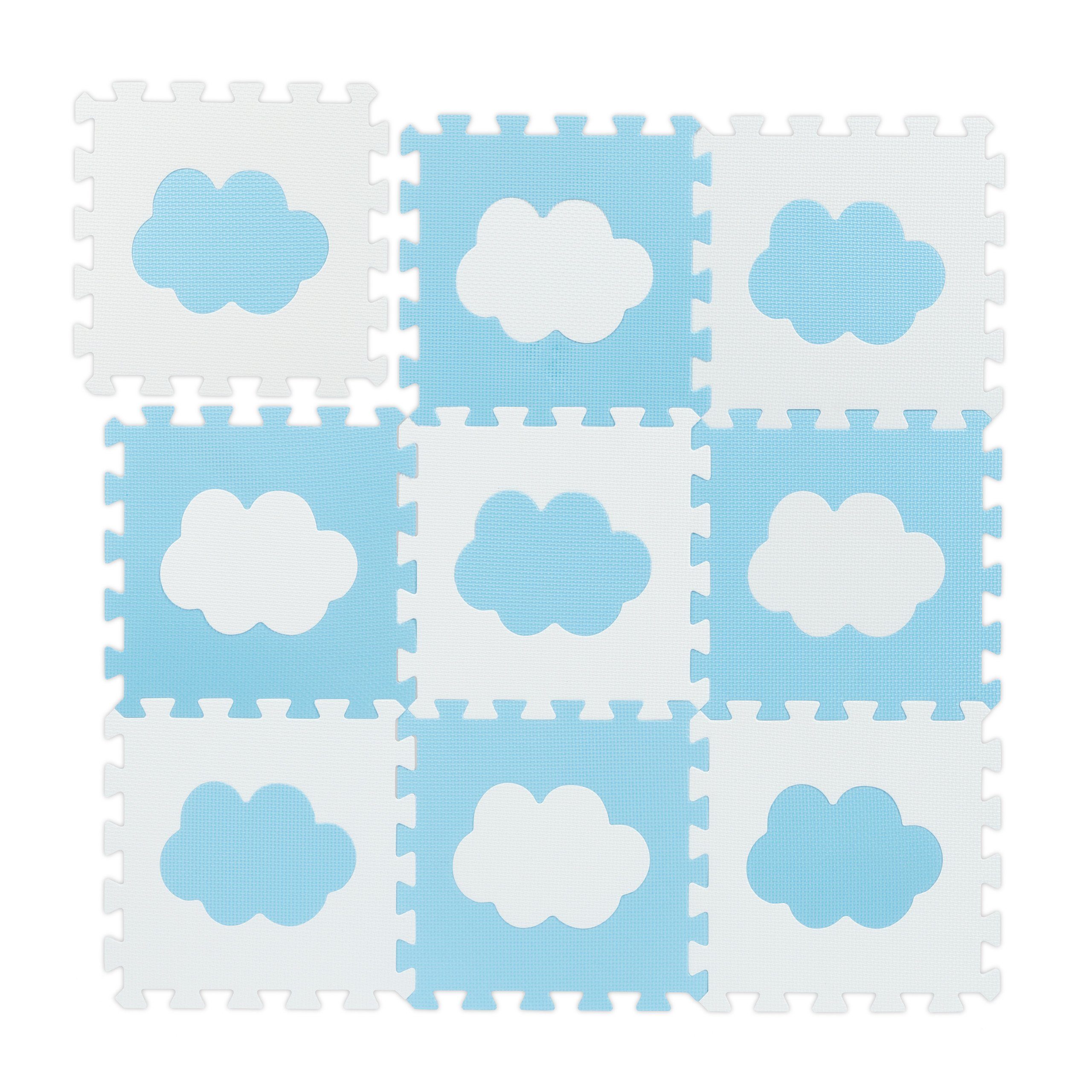 relaxdays Spielmatte 18-tlg. Puzzlematte Wolke, Weiß-Blau günstig online kaufen