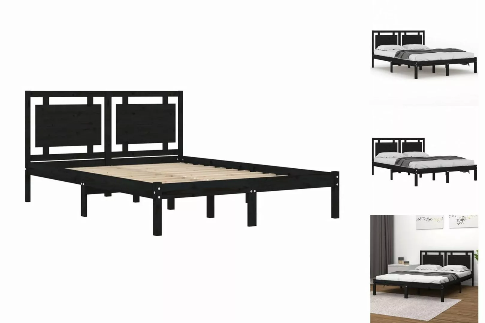 vidaXL Bettgestell Massivholzbett Schwarz 200x200 cm Bett Bettgestell Doppe günstig online kaufen