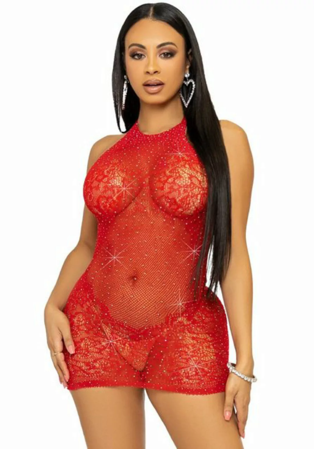 Leg Avenue Minikleid Mini-Kleid transparent mit Schmucksteinen - rot (1-tlg günstig online kaufen