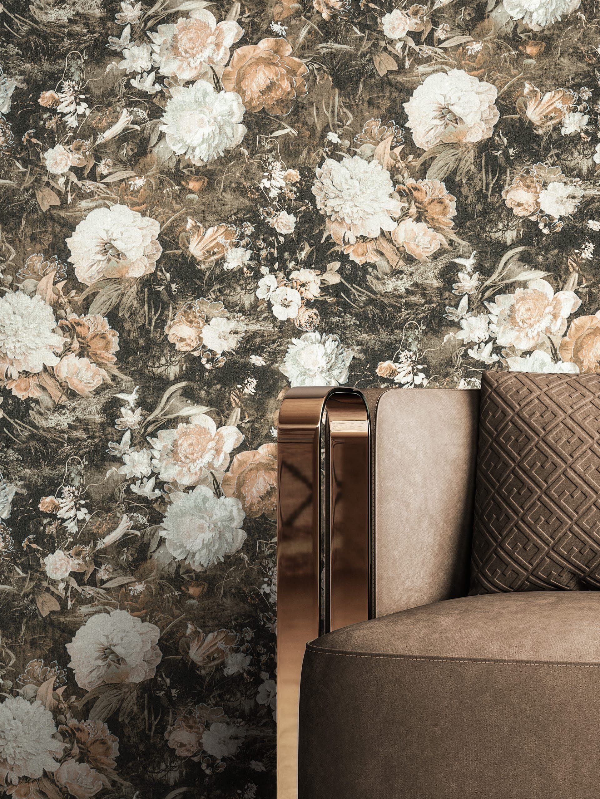Newroom Vliestapete, Braun Tapete Floral Blumen günstig online kaufen