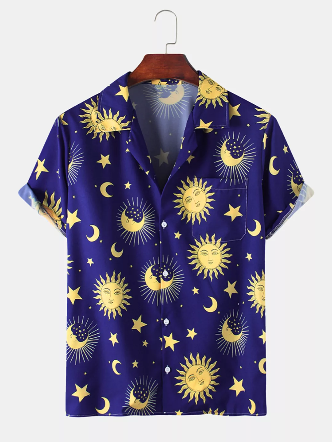 Herren Spaß Cartoon Star Moon Print Strand Casual Shirt günstig online kaufen