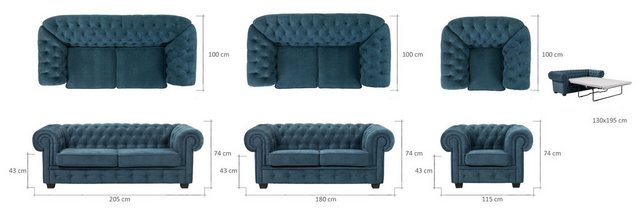 Xlmoebel Bett Sitzgruppe Sofa Couch 3+2+1 - Set Schlaffunktion Chesterfield günstig online kaufen