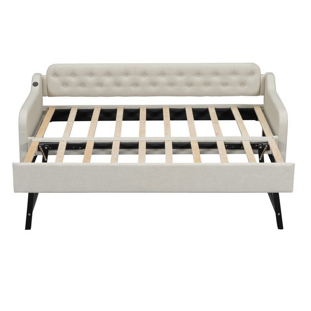 Odikalo Schlafsofa Polsterbett Tagesbett ausziehbares Rollbett USB beige/gr günstig online kaufen