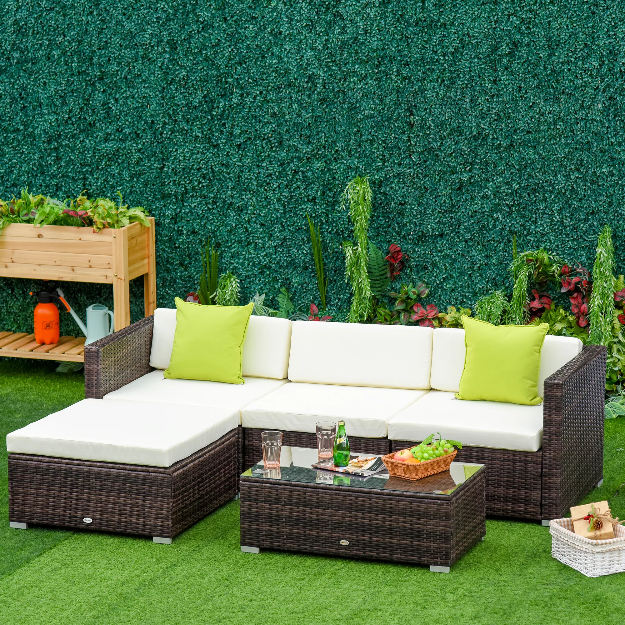 Outsunny Polyrattan Gartenmöbel Set für 3 Personen mit Beistelltisch Sitzki günstig online kaufen