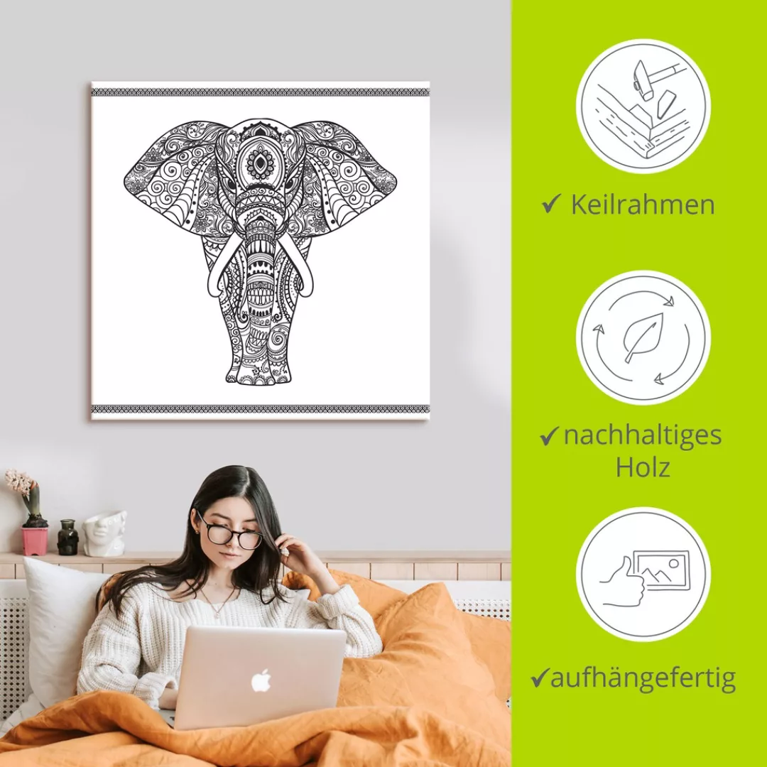 Artland Wandbild "Elefant in Mandala", Wildtiere, (1 St.), als Leinwandbild günstig online kaufen