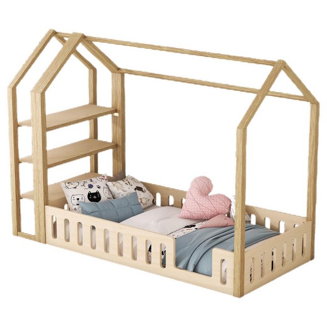 TavilaEcon Kinderbett Flachbett Hausbett Einzelbett Holzbett mit Geländer, günstig online kaufen