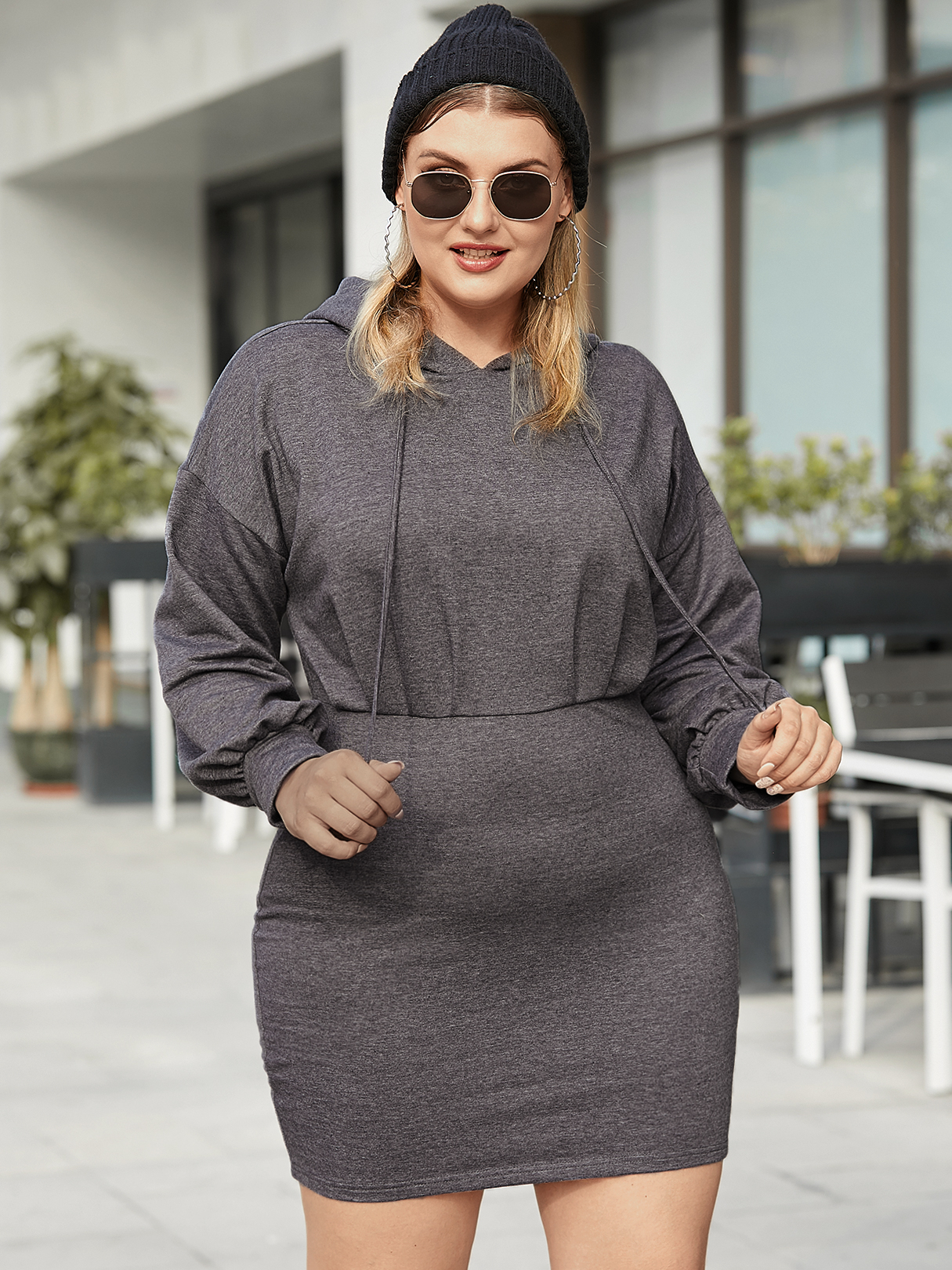 YOINS Plus Größe Pullover Kordelzug Mit Kapuze Design Lange Ärmel Mini Klei günstig online kaufen