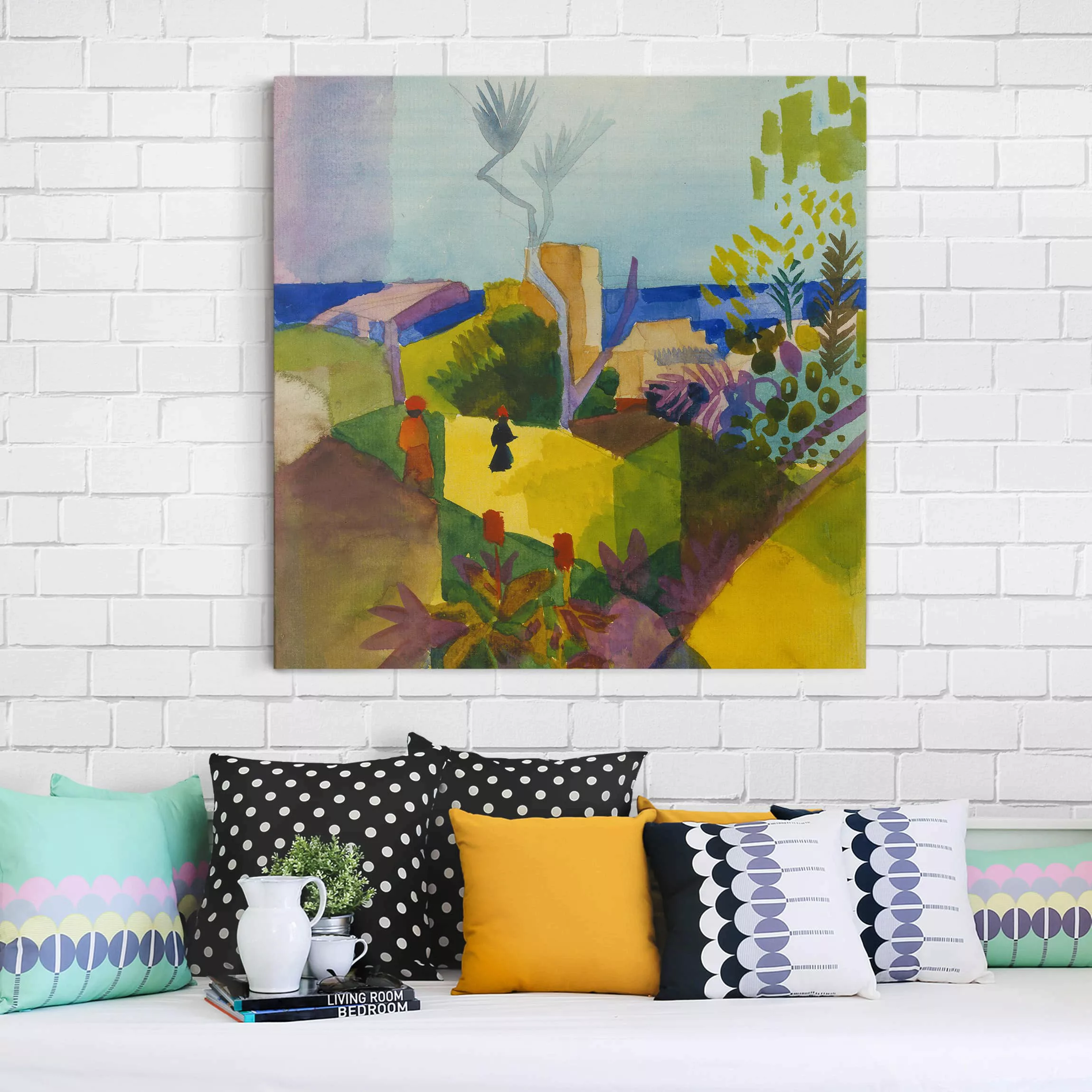 Leinwandbild Kunstdruck - Quadrat August Macke - Landschaft am Meer günstig online kaufen