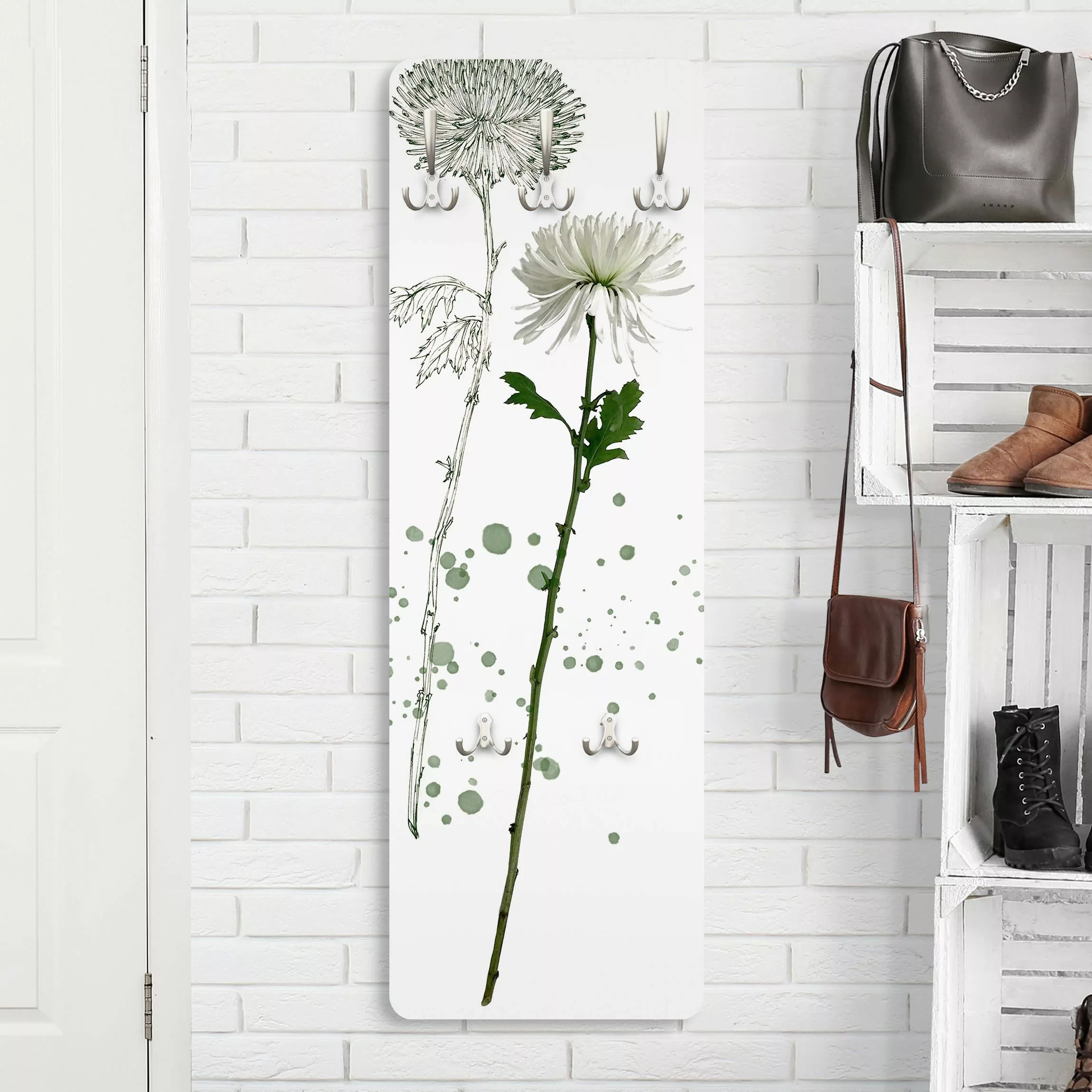 Wandgarderobe Holzpaneel Blumen Botanisches Aquarell - Löwenzahn günstig online kaufen