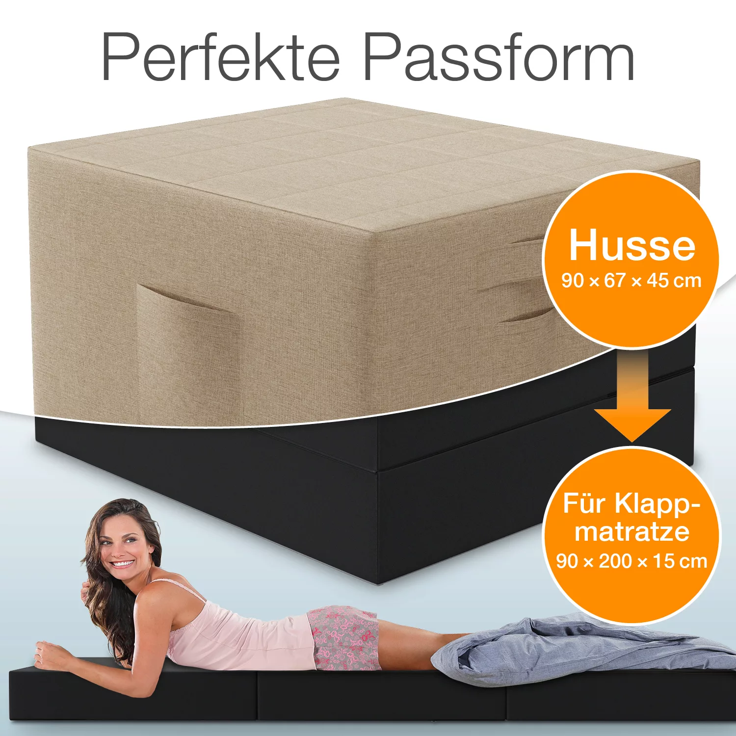 Husse für Klappmatratze Gästematratze 90x200x15, creme günstig online kaufen