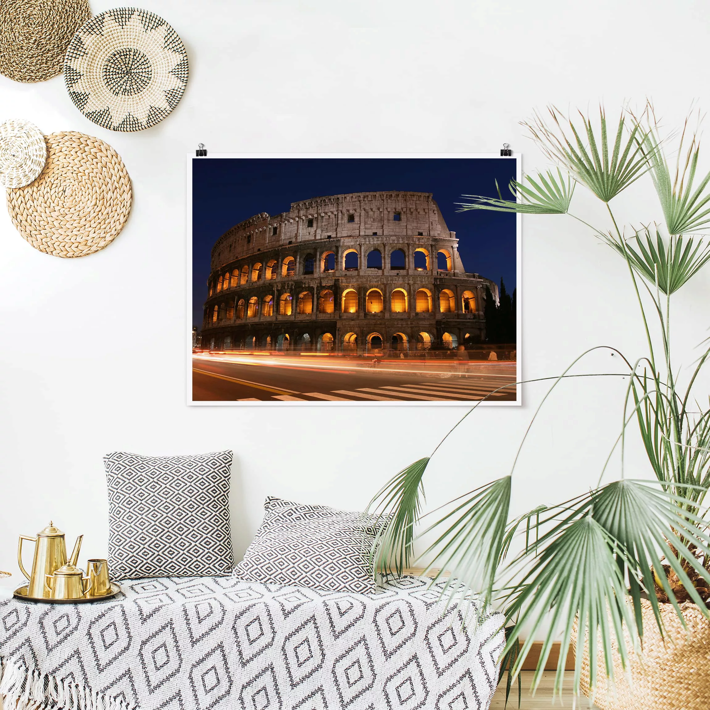 Poster Architektur & Skyline - Querformat Colosseum in Rom bei Nacht günstig online kaufen
