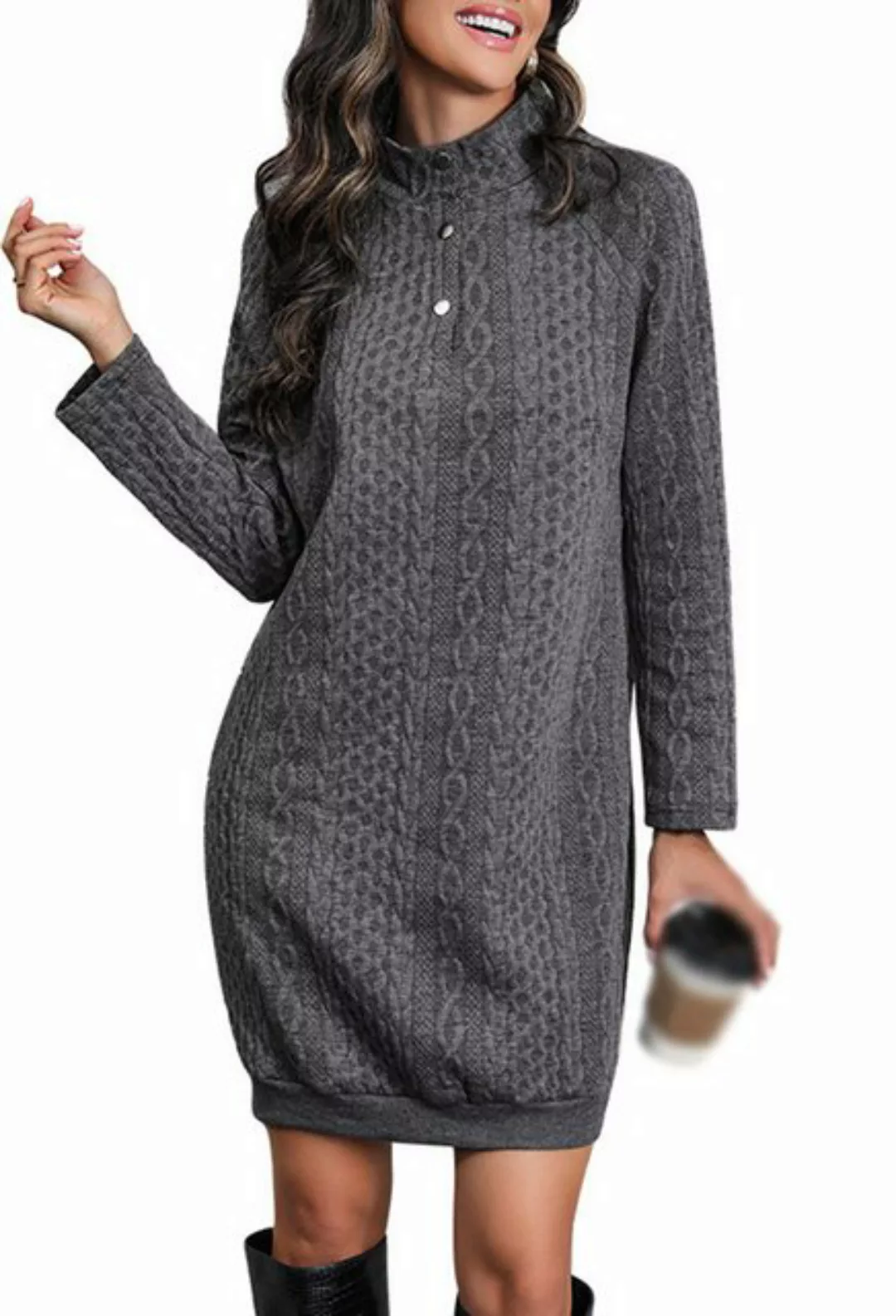 CHENIN Strickkleid Langarm-Sweatshirtkleid mit Stehkragen Vielseitiges Pend günstig online kaufen