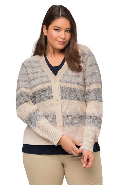 Ulla Popken Strickjacke Strickjacke Patentstrick V-Ausschnitt Biobaumwolle günstig online kaufen