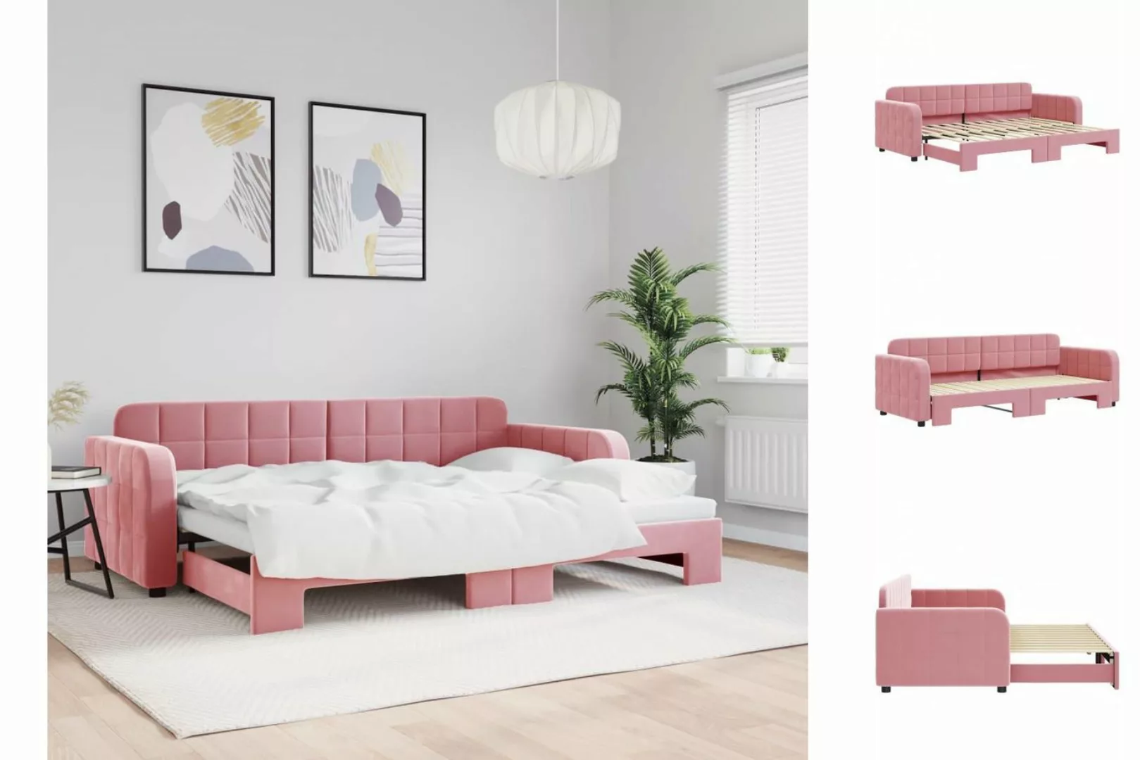 vidaXL Gästebett Gästebett Tagesbett Ausziehbar Rosa 80x200 cm Samt Bett Be günstig online kaufen