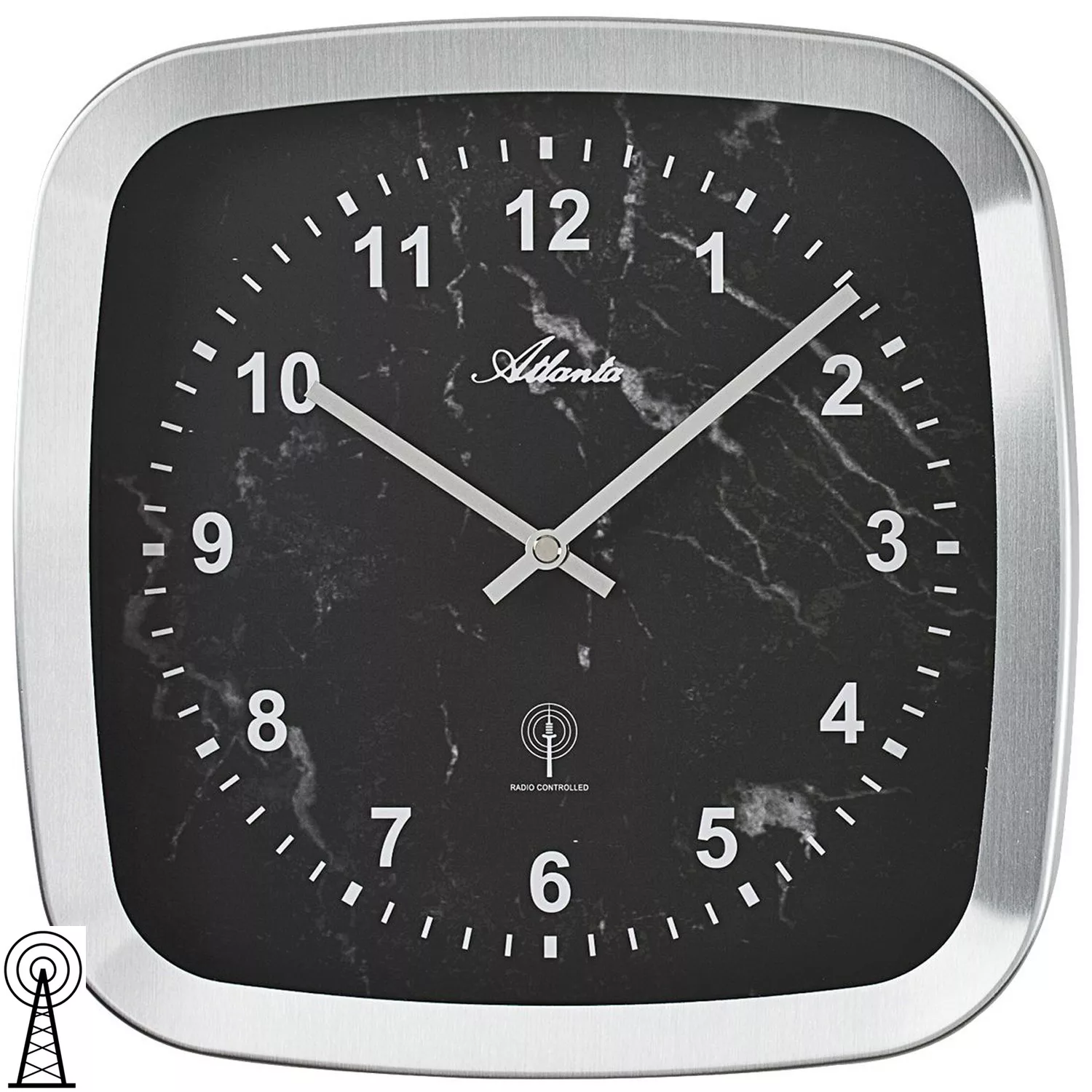 Atlanta 4384/7 Wanduhr Funk Funkwanduhr Analog Marmor-optik Schwarz günstig online kaufen