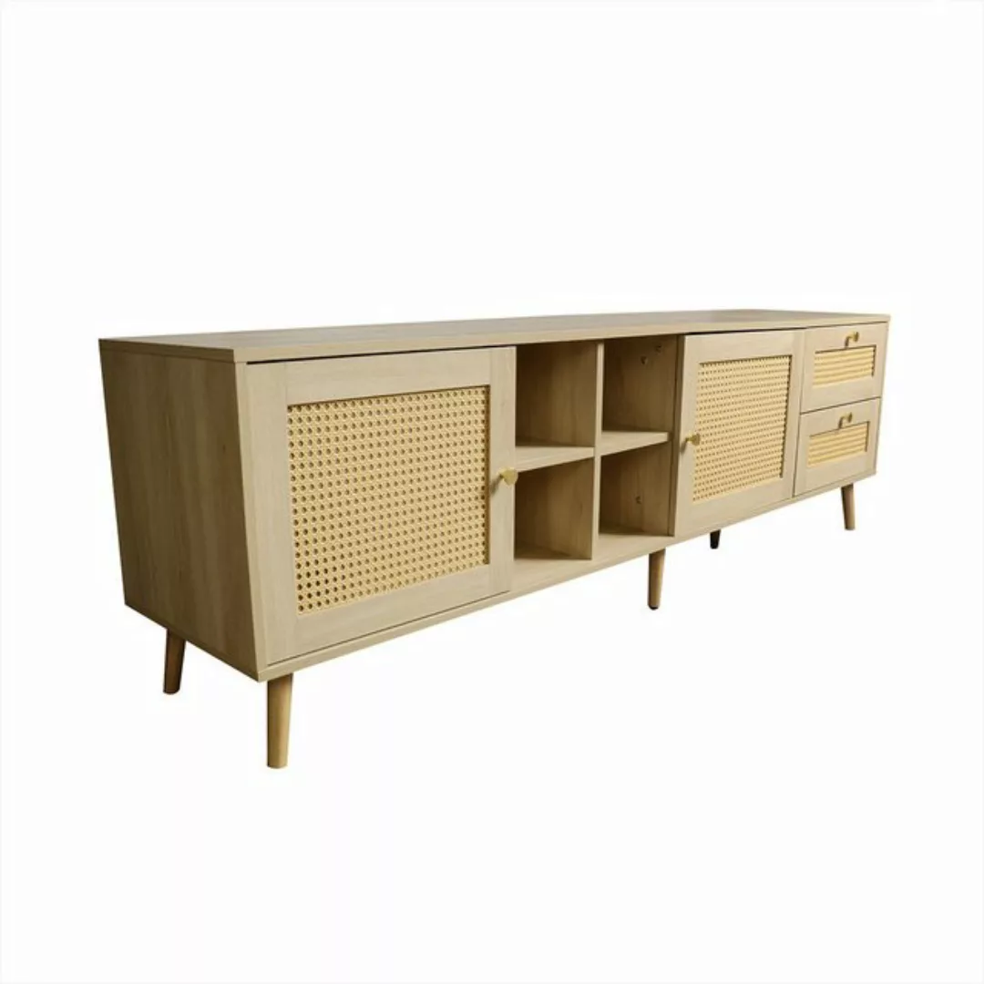 XDeer TV-Schrank TV-Schrank aus Holz und Rattan mit 2 Rattan-Türen 2 Rattan günstig online kaufen