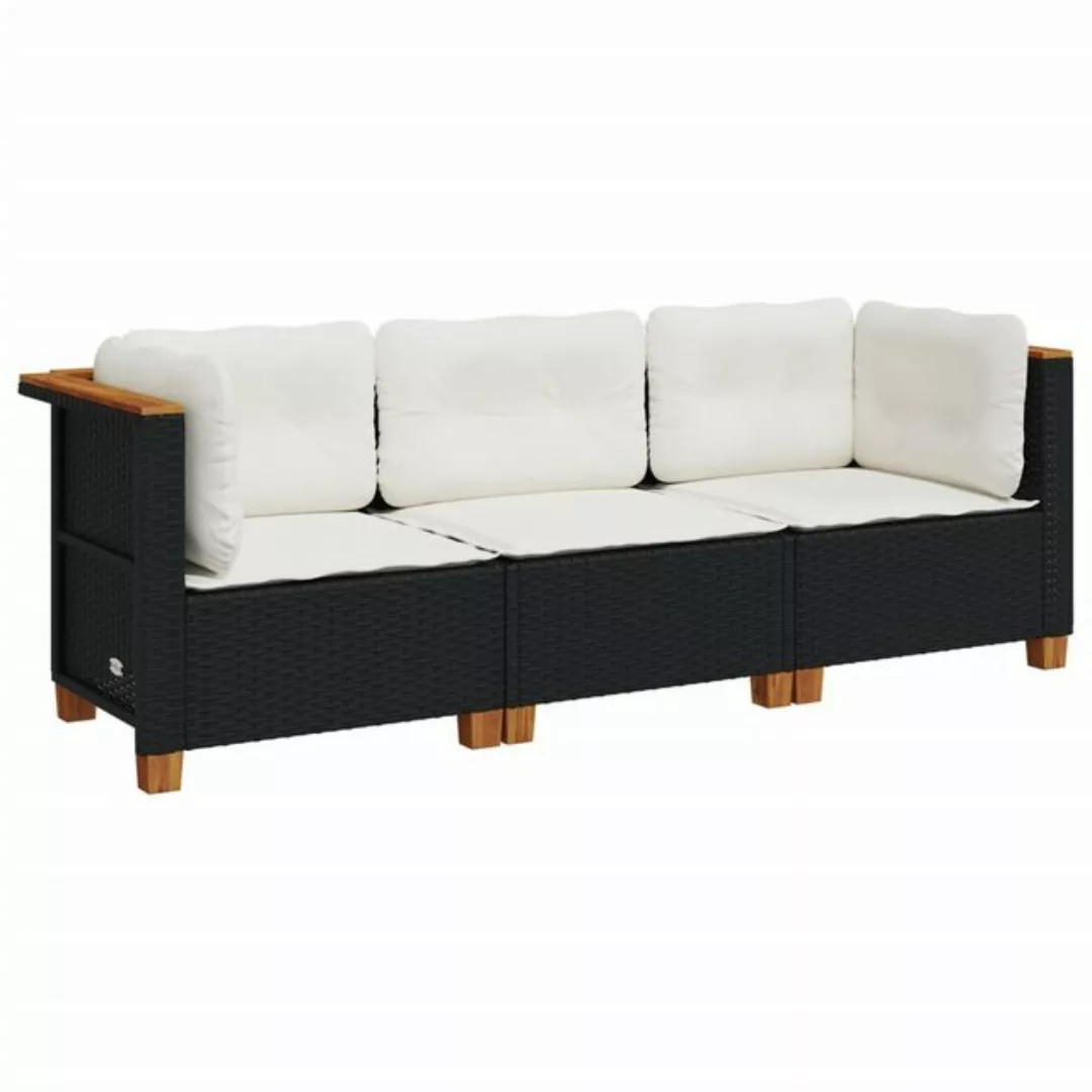 vidaXL Loungesofa Gartensofa mit Kissen 3-Sitzer Schwarz Poly Rattan, 3 Tei günstig online kaufen