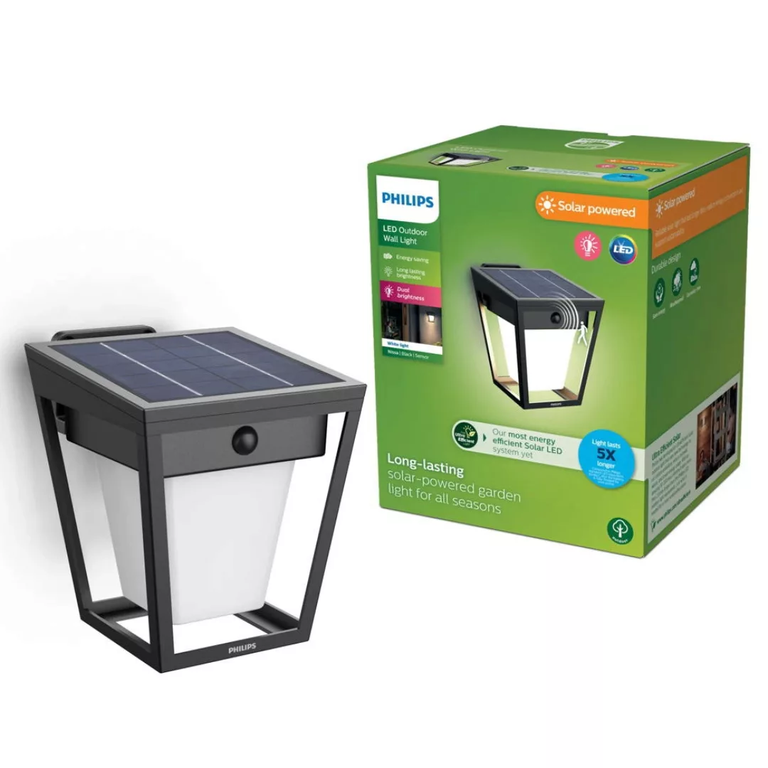 LED Solar Ultra-Efficient Wandleuchte Nissa in Schwarz 1,8W 250lm IP44 mit günstig online kaufen