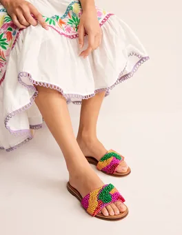 Flache Sandalen mit bunten Perlen Damen Boden, Bunt günstig online kaufen