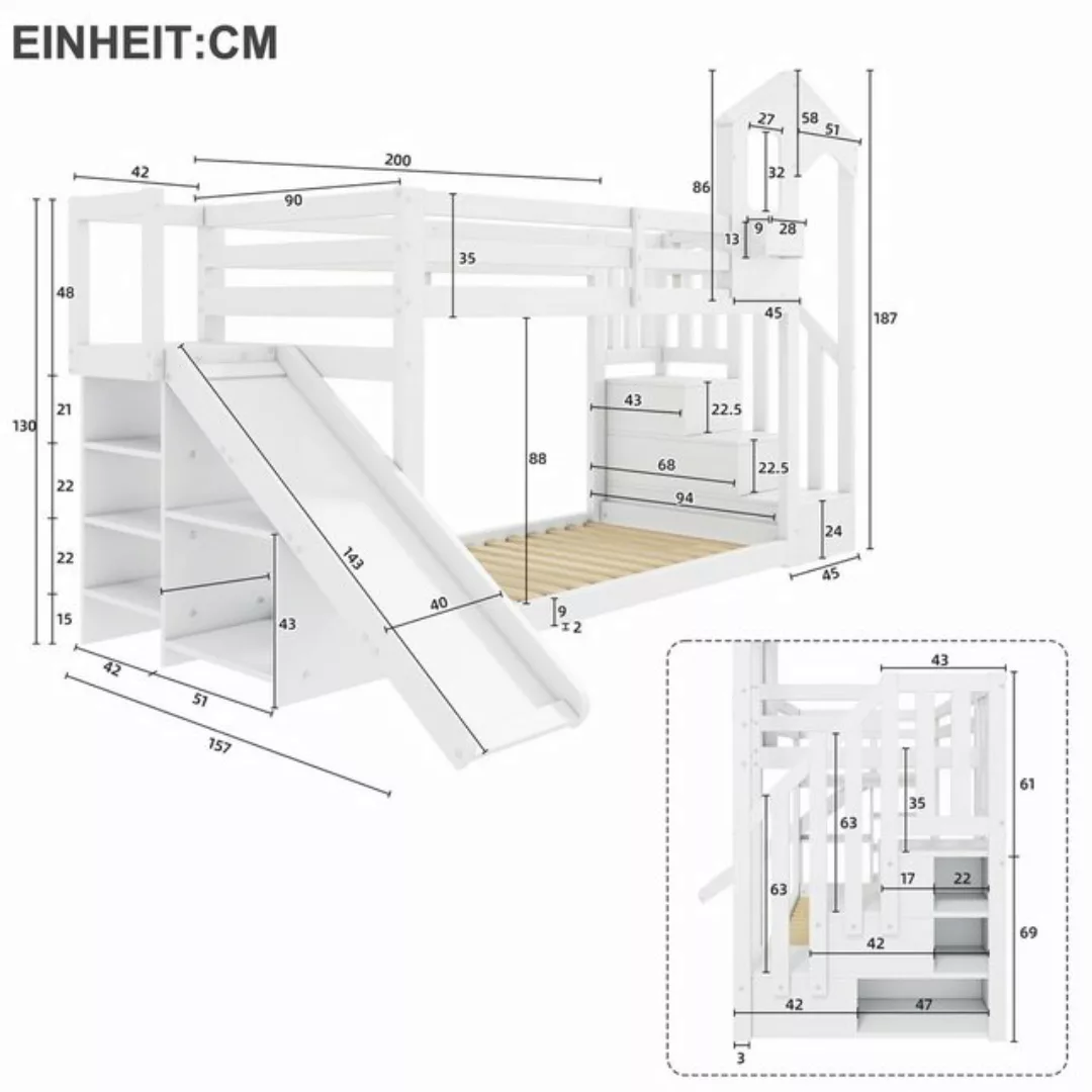 BlingBin Etagenbett 90*200cm Multifunktionales Kinderbett mit Rutschen und günstig online kaufen