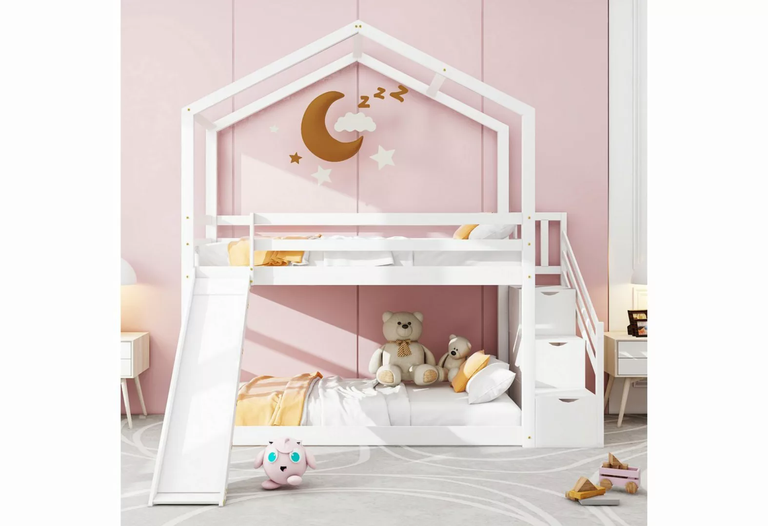 MODFU Etagenbett Hausbett, Einzelbett Funktionsbett Kinderbett (mit Rutsche günstig online kaufen