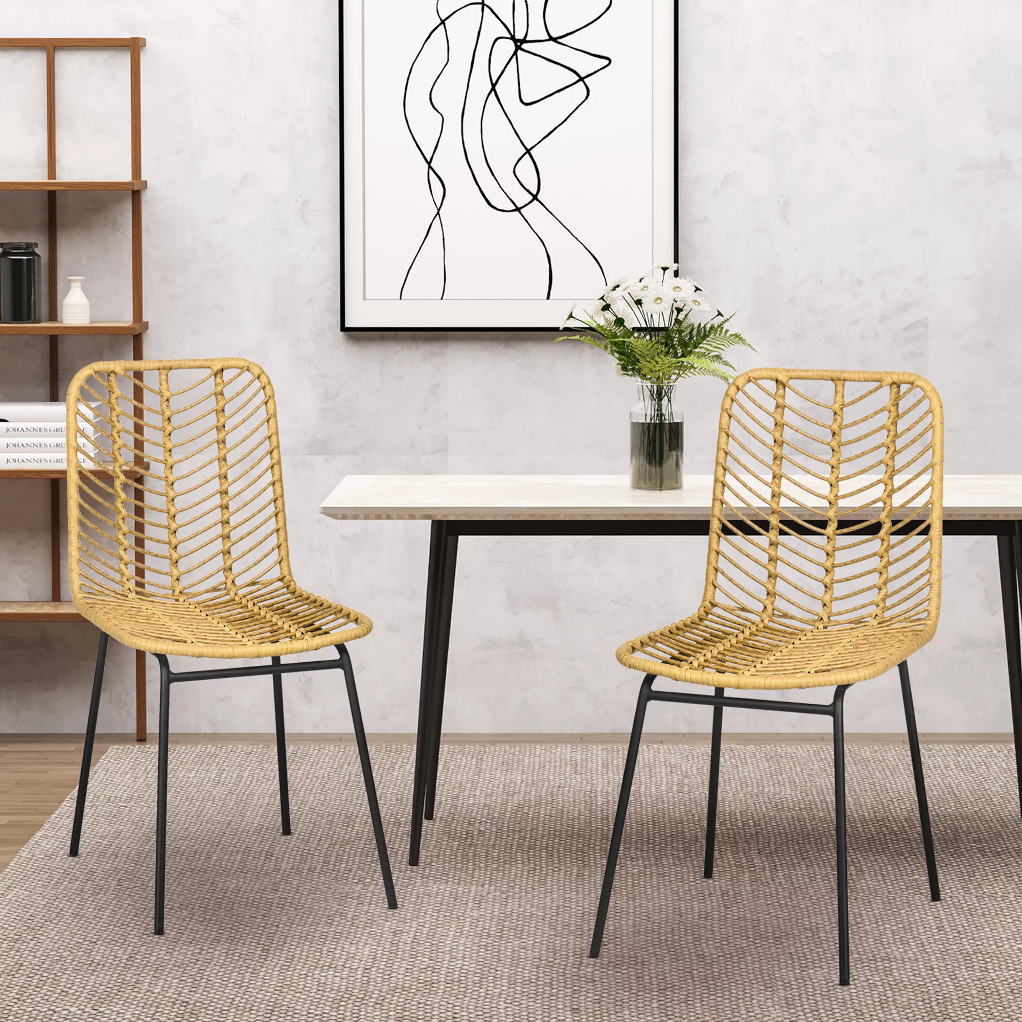 HOMCOM Esszimmerstuhl 2er-Set  Küchenstuhl mit Rückenlehne in Rattanoptik, günstig online kaufen
