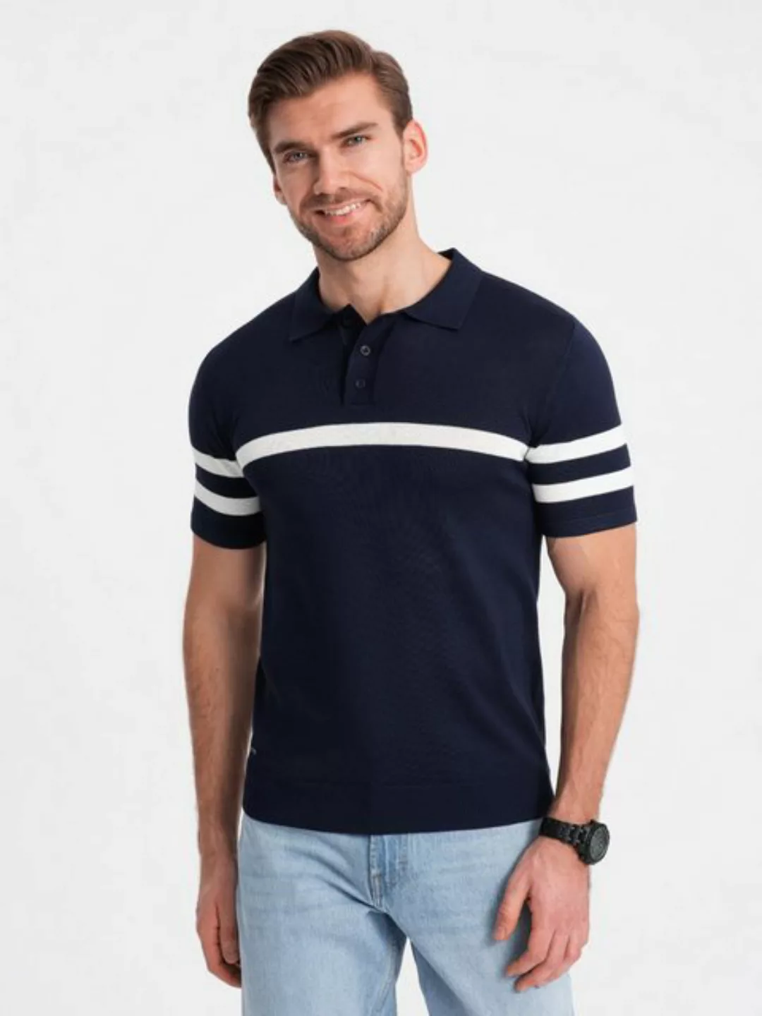 OMBRE Poloshirt Herren-Poloshirt aus weichem Strick mit kontrastierenden St günstig online kaufen