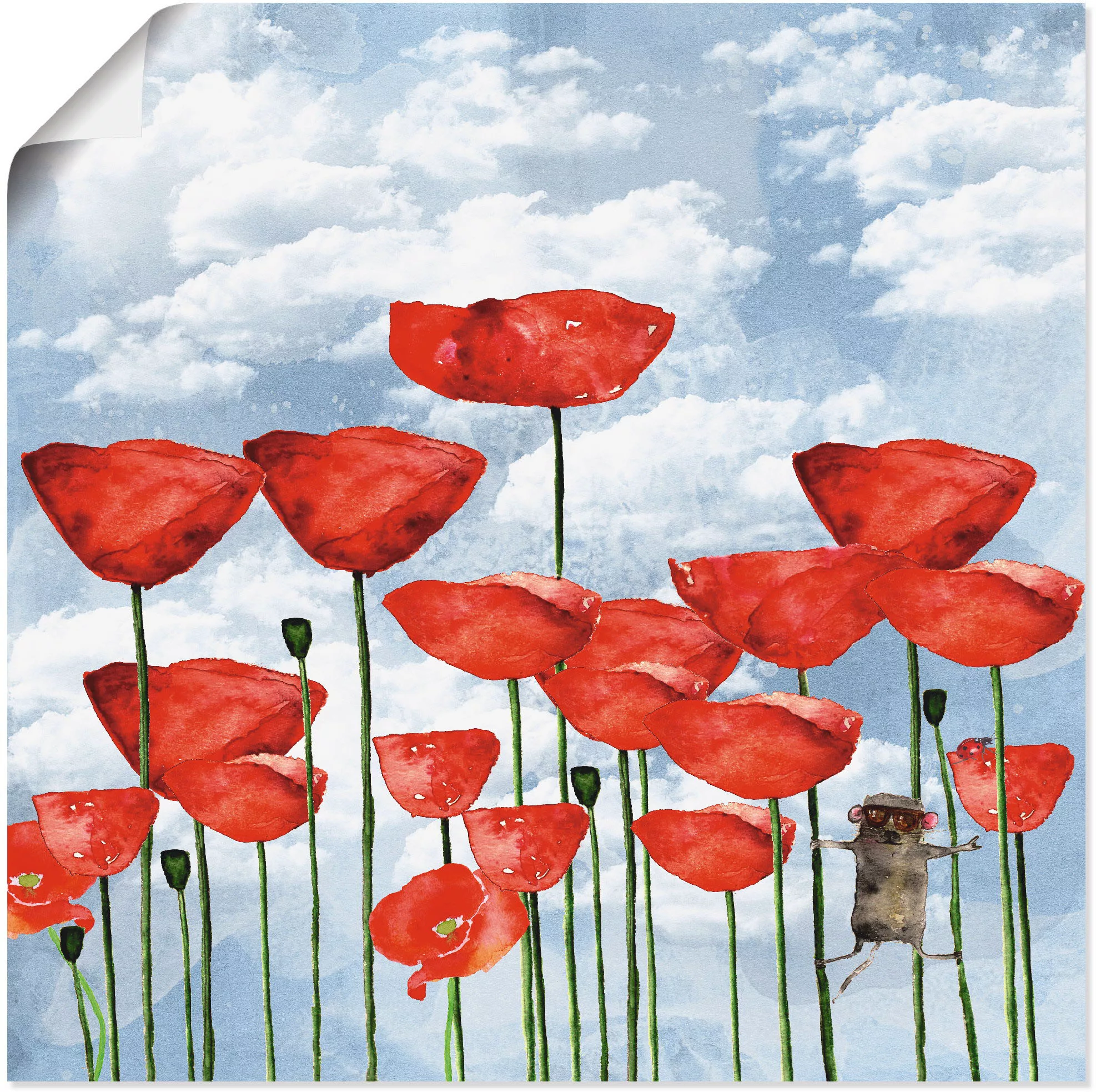Artland Poster "Maus im Mohnfeld an einem bewölkten Tag", Blumen, (1 St.), günstig online kaufen