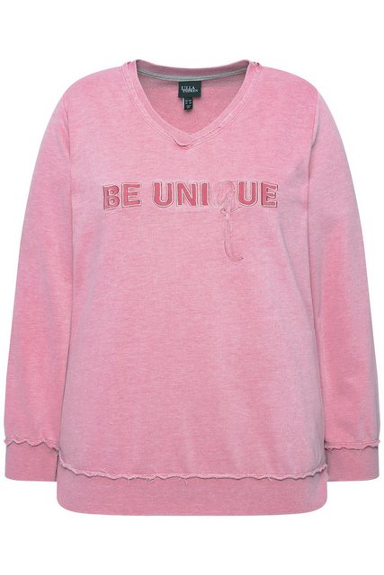 Ulla Popken Sweatshirt Sweat-Pullover Schriftzug V-Ausschnitt Langarm günstig online kaufen