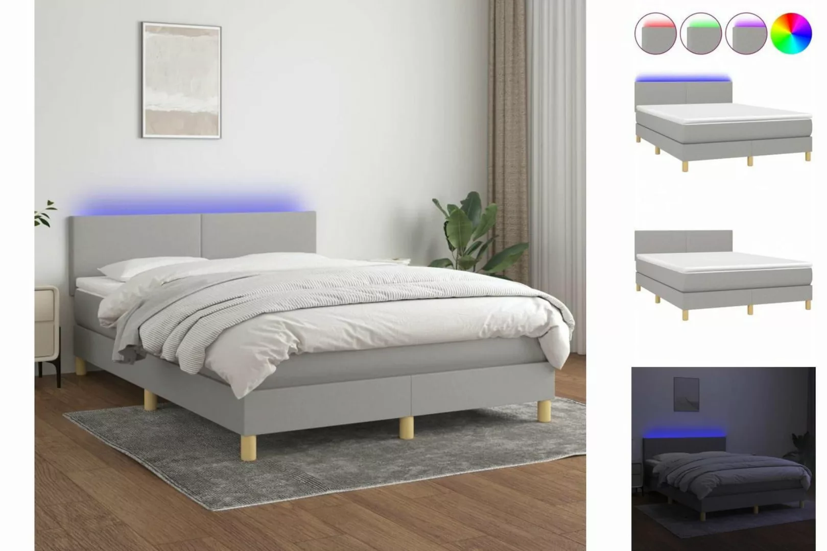 vidaXL Boxspringbett Boxspringbett mit Matratze LED Hellgrau 140x190 cm Sto günstig online kaufen