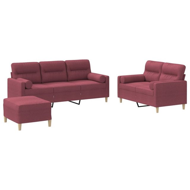 vidaXL Sofa 3-tlg. Sofagarnitur mit Kissen Weinrot Stoff günstig online kaufen