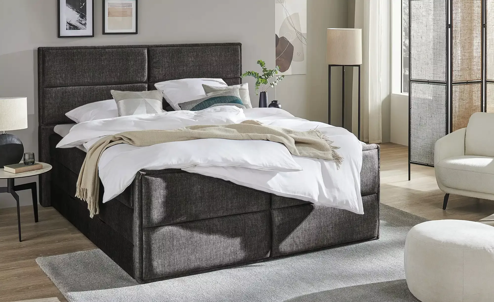 uno Boxspringbett mit Stauraum  Croco ¦ grau ¦ Maße (cm): B: 197 H: 136 Bet günstig online kaufen