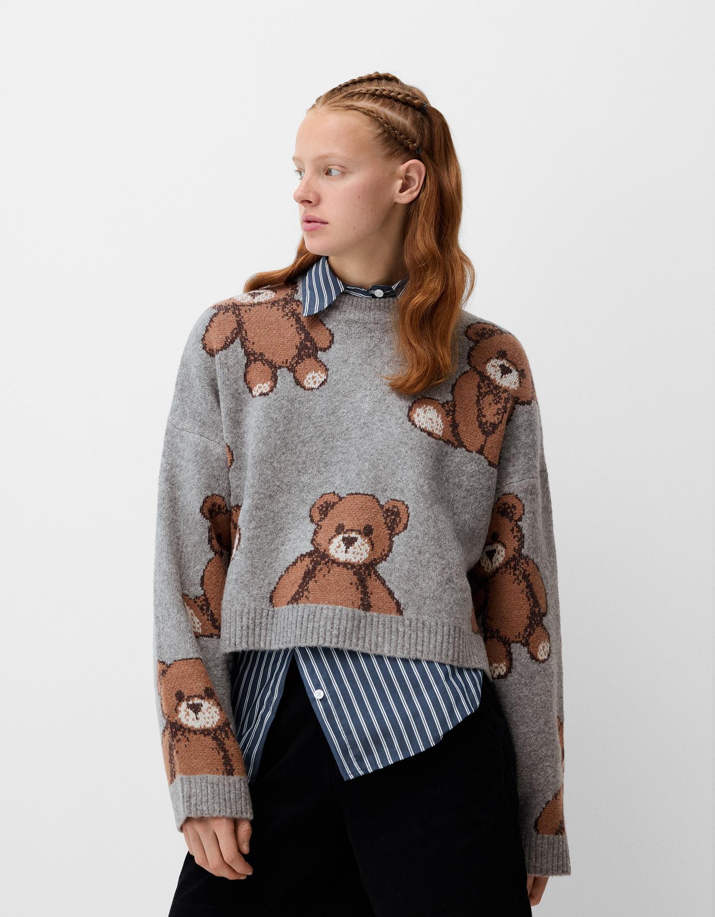 Bershka Pullover Mit Alloverprint Damen Xs Grau günstig online kaufen