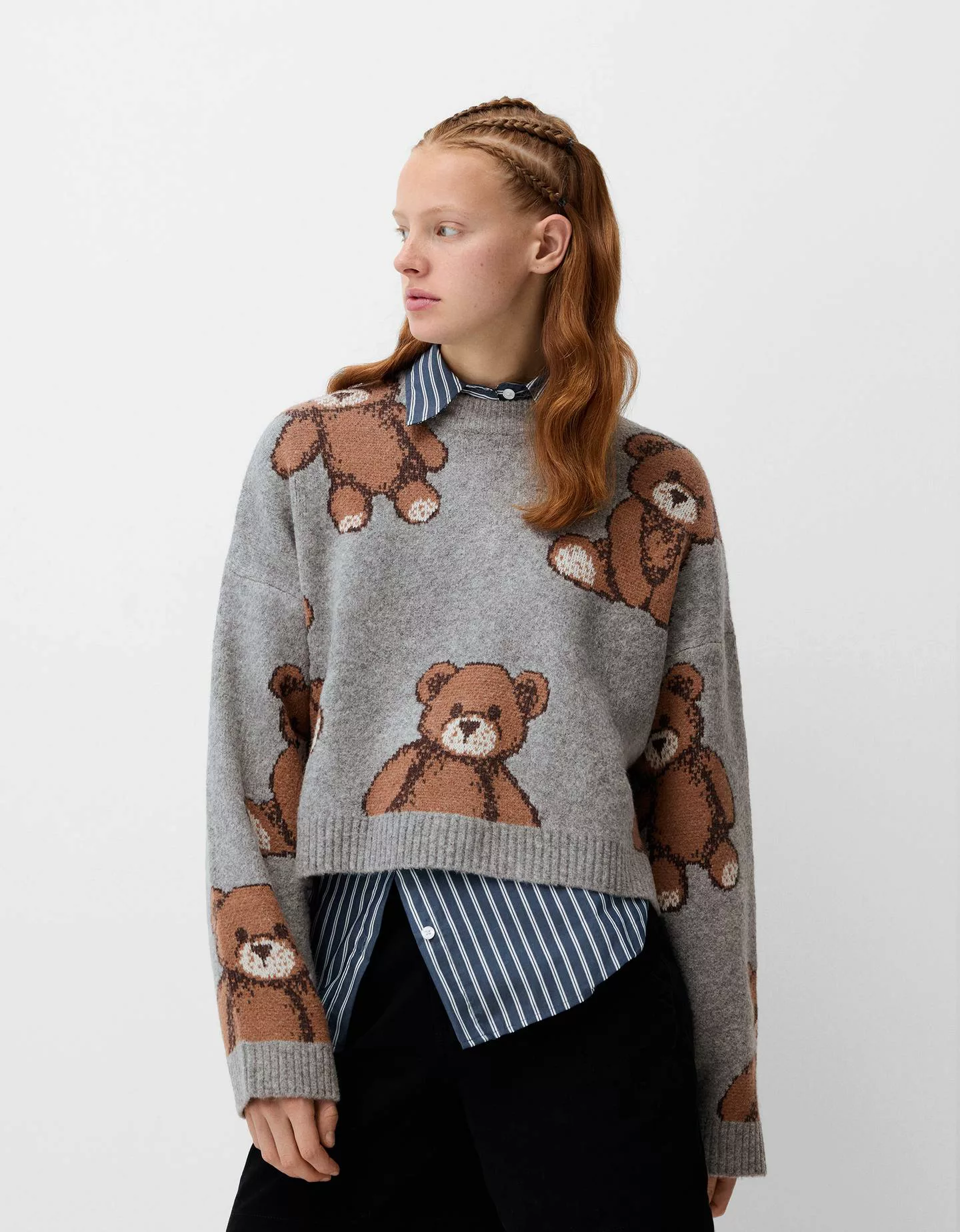 Bershka Pullover Mit Alloverprint Damen M Grau günstig online kaufen