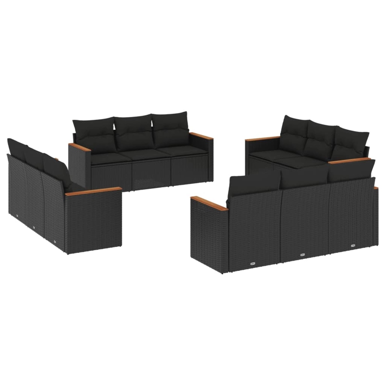 vidaXL 12-Tlg Garten-Sofagarnitur mit Kissen Schwarz Poly Rattan 3258233 günstig online kaufen