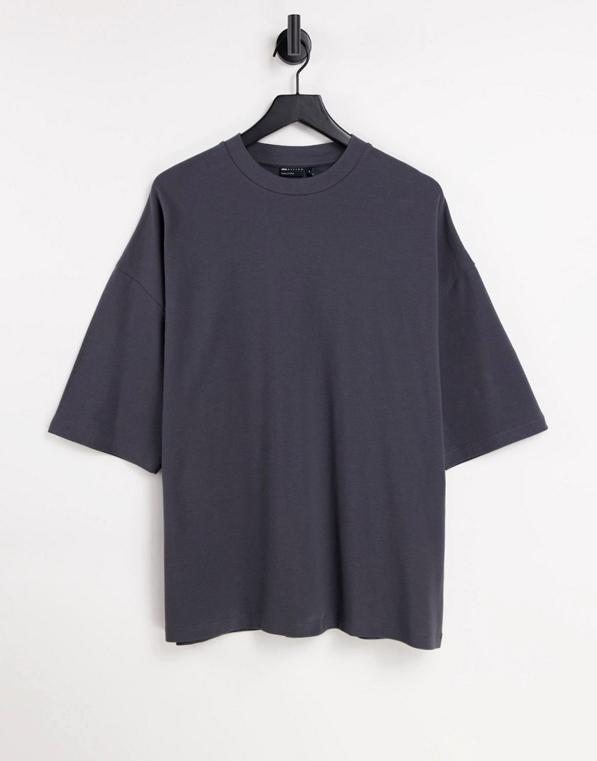 ASOS DESIGN – Oversize-Pikee-T-Shirt in verwaschenem Schwarz günstig online kaufen