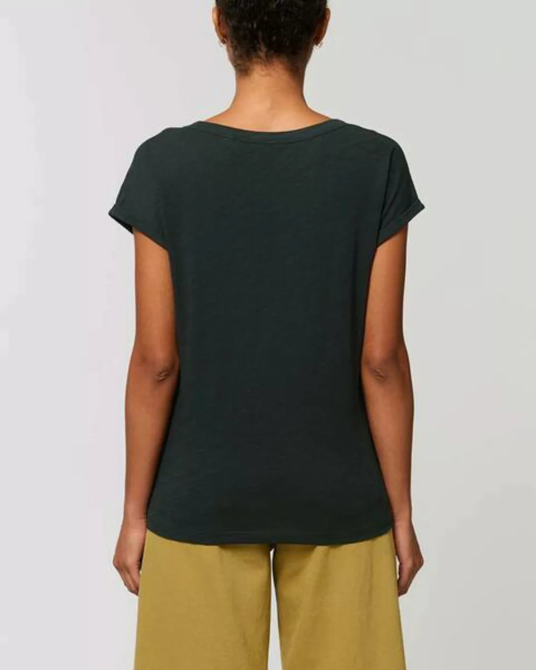 Leichtes Damen T-shirt In Slub Optik Mit Gerollten Ärmeln günstig online kaufen