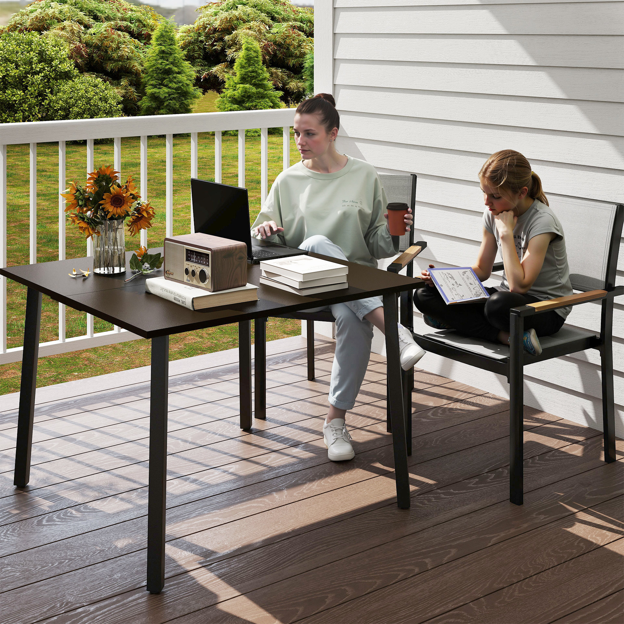 Outsunny Gartentisch quadratisch für 4 Personen mit Schirmloch, Stahl, Brau günstig online kaufen