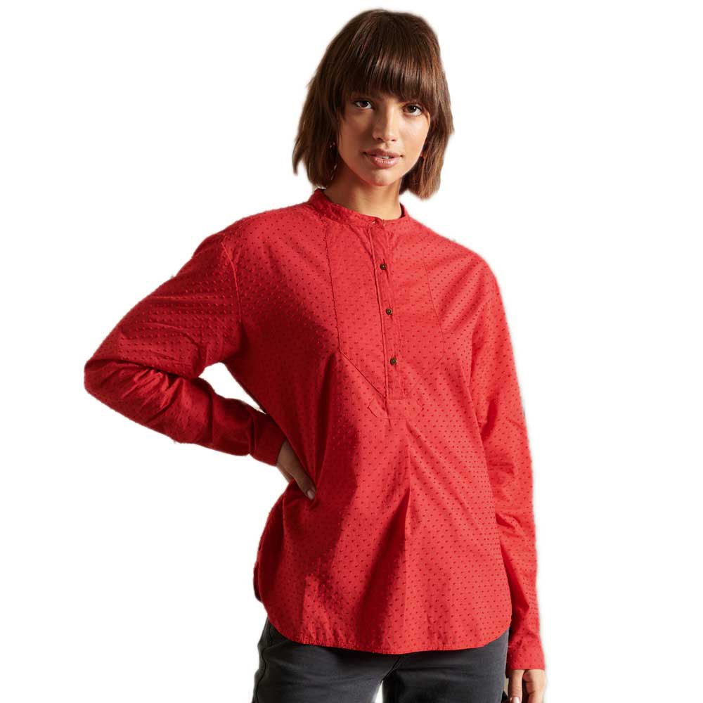 Superdry L/s Grandad Collar Blouse XS Campus Red günstig online kaufen