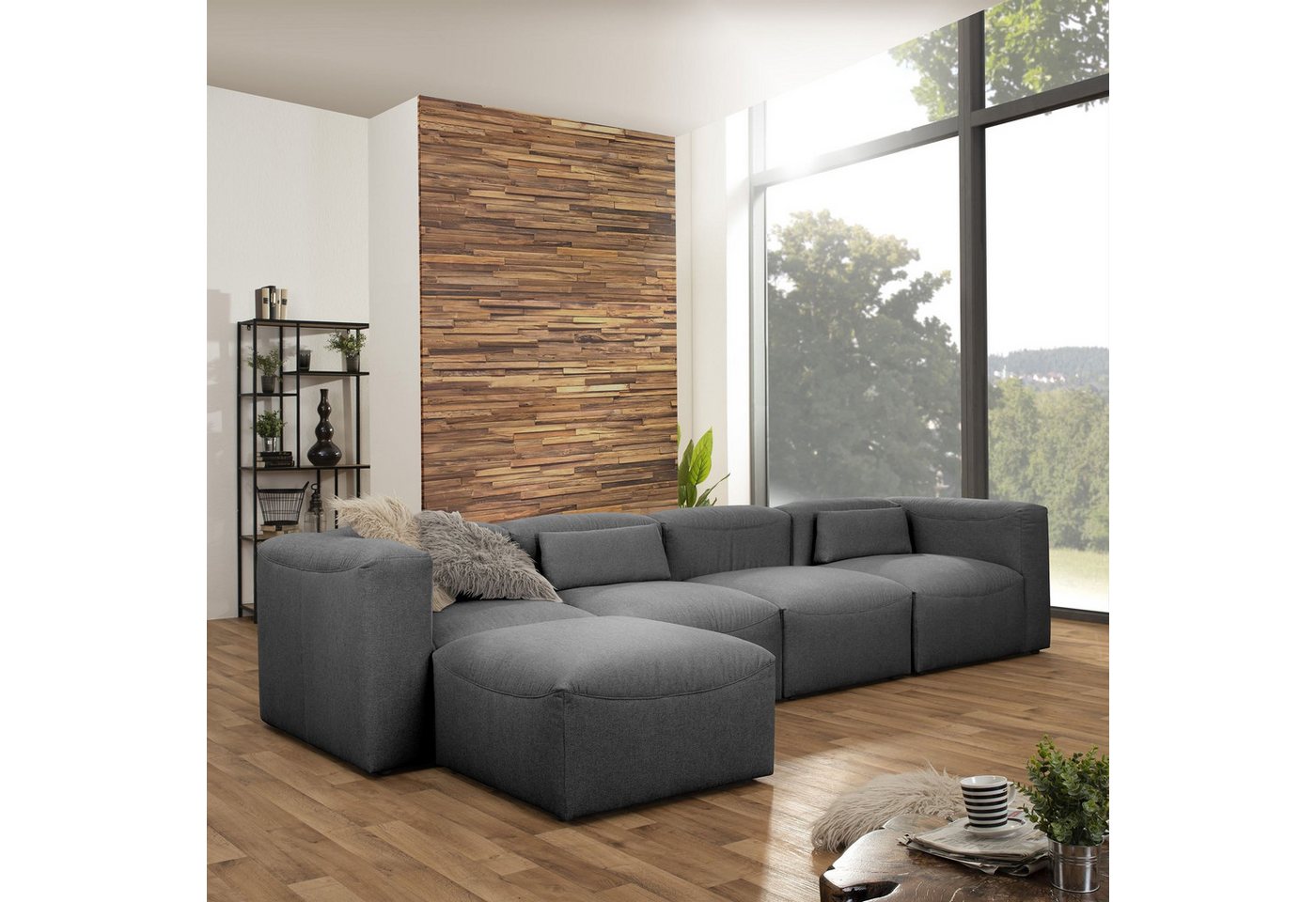 58 aufm Kessel Sofa 4-Sitzer + Hocker Kaleigh Bezug Flachgewebe Kunststoff günstig online kaufen